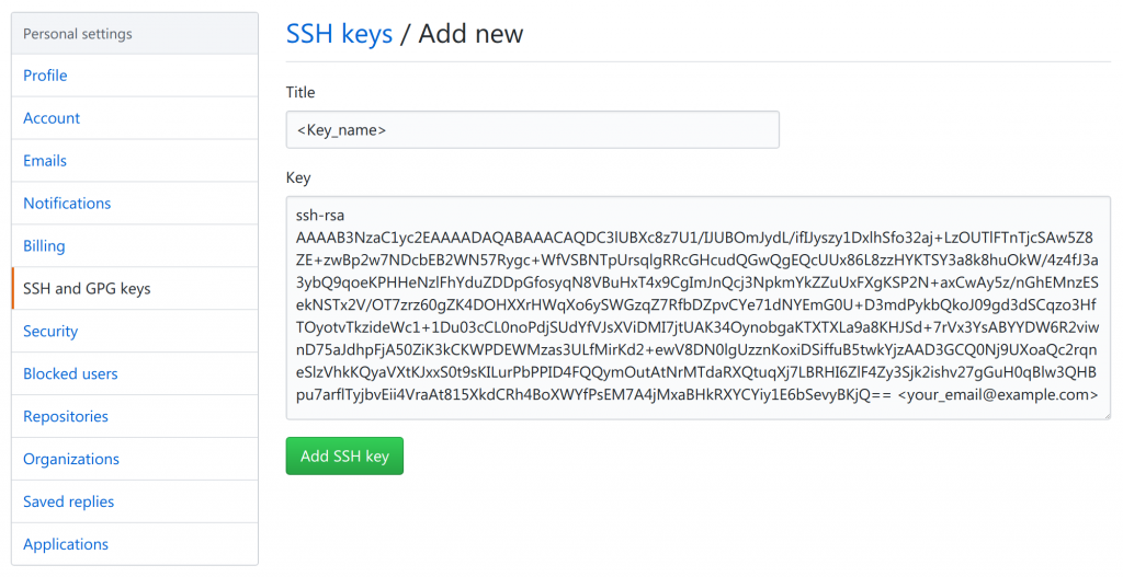 New SSH key on GitHub